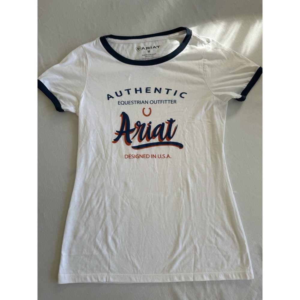 Ariat Women's Short Sleeve T-Shirt Navy Blue, Equestrian, Size M (small Stain)